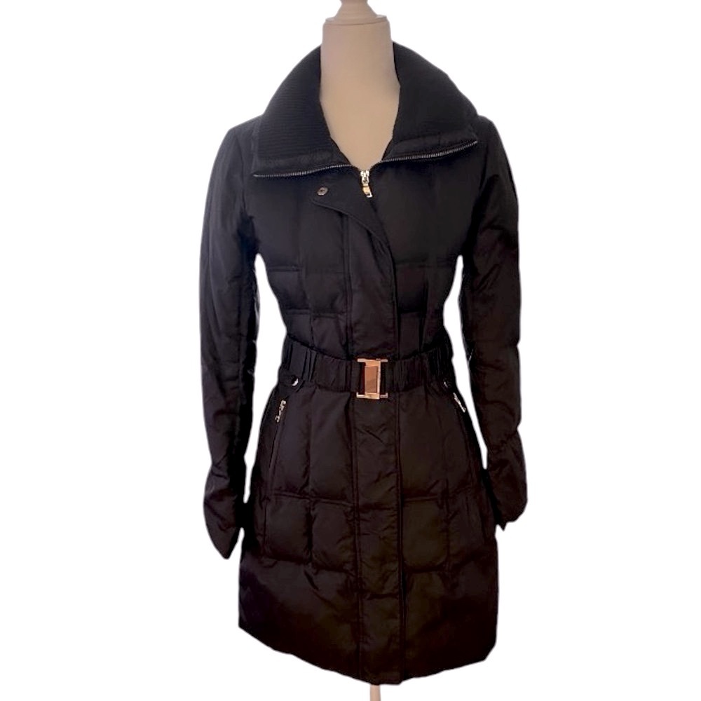Express blk 3/4 length belted bubble coat SP